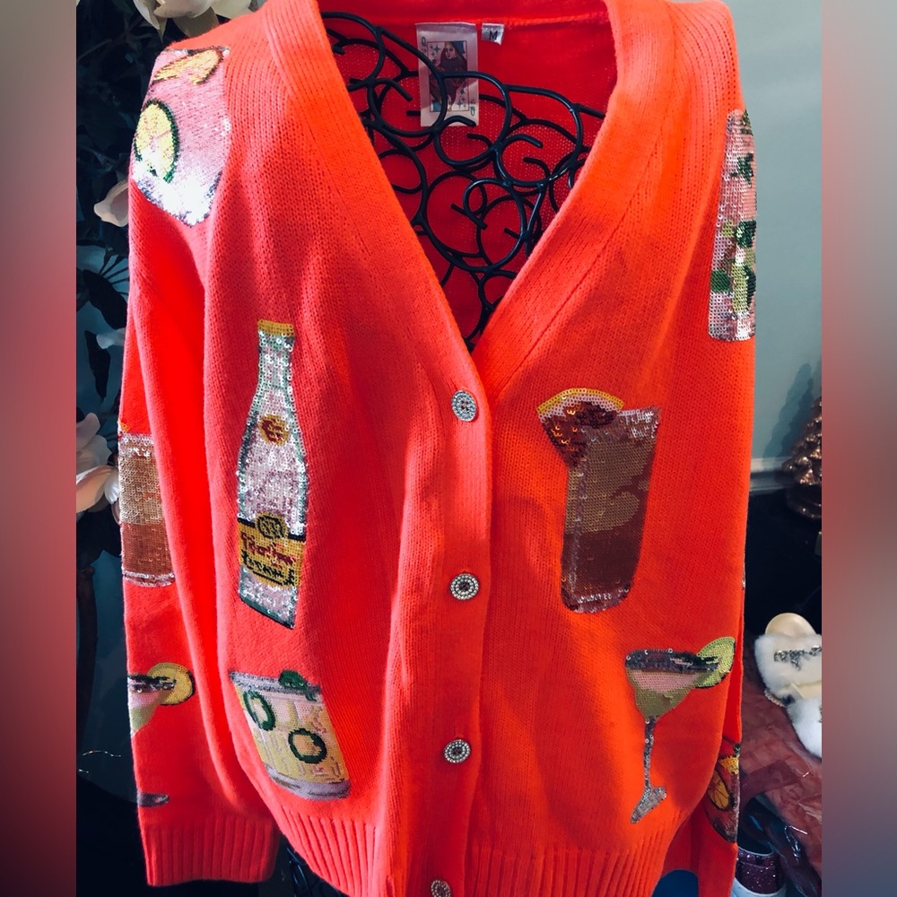 Queen of Sparkles Bright Orange 🍹 Cocktail Women's Cardigan - Picture 9 of 11